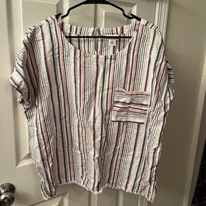 Liz Claiborne Stiped Linen Short Sleeve Shirt